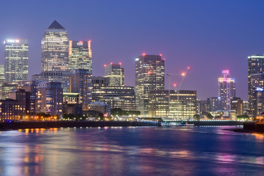 Canary Wharf from Limehouse London June 2016 HDR, Canary Wharf