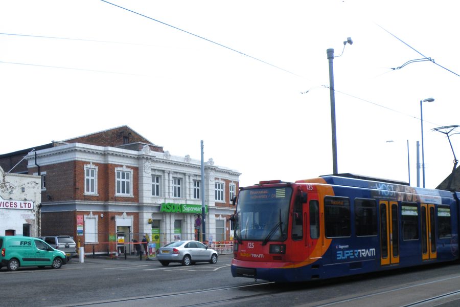 Asda Store and Supertram on Middlewood Road, Hillsborough, Sheffield, Hillsborough