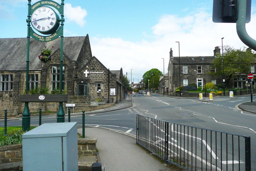Jubilee clock and Emmanuel Baptist Church, Horsforth, Horsforth