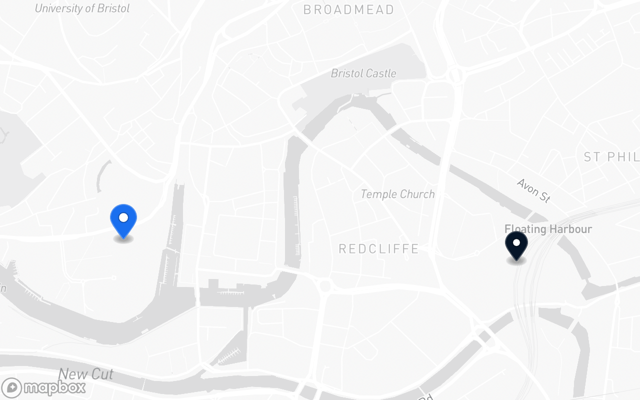 Map showing Harbourside and Bristol Temple Meads