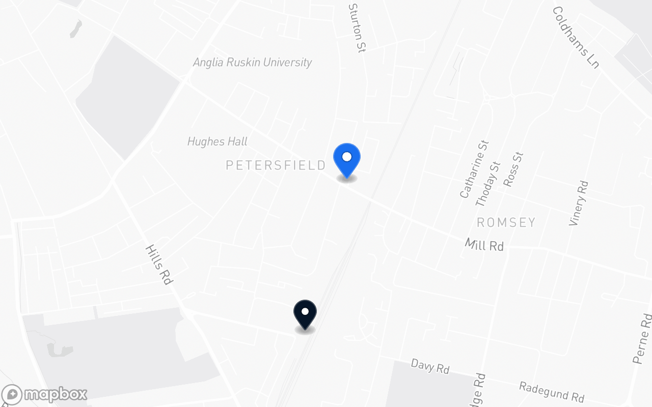 Map showing Mill Road and Cambridge station