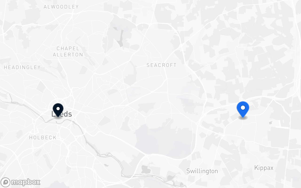 Map showing Garforth and Leeds station