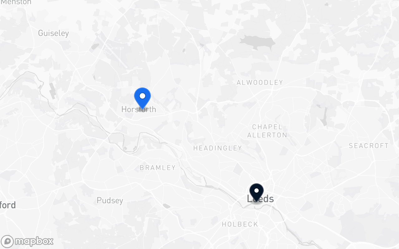 Map showing Horsforth and Leeds station