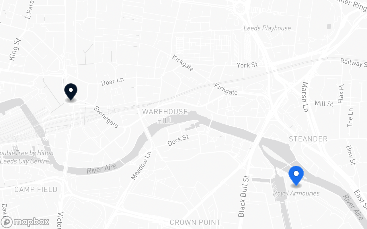 Map showing Leeds Dock and Leeds station