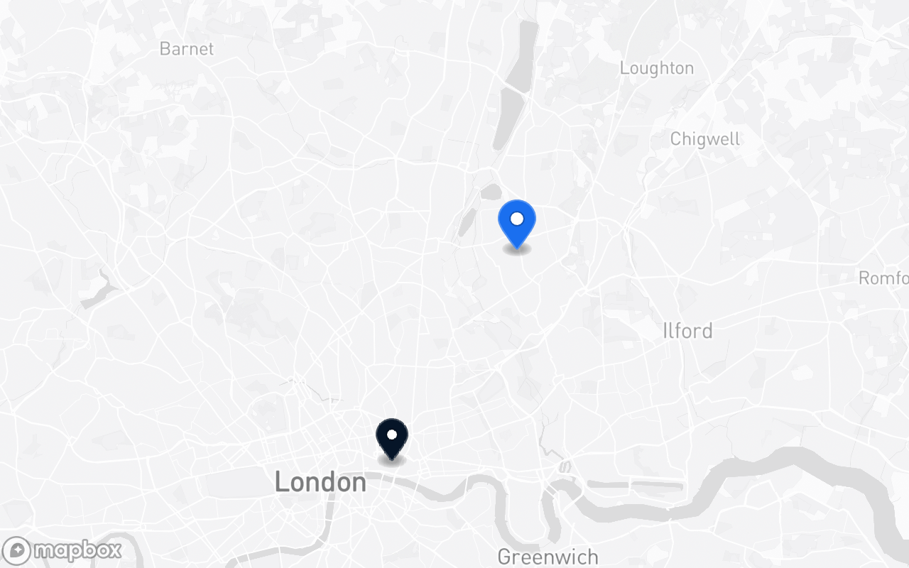 Map showing Walthamstow and Bank
