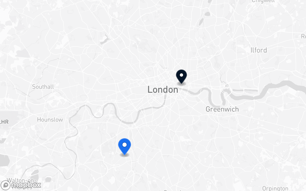 Map showing Wimbledon and Bank