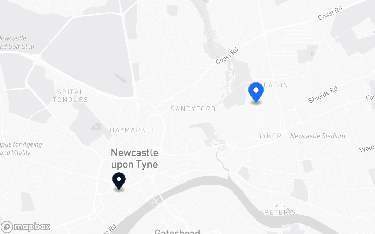 Map showing Heaton and Newcastle Central