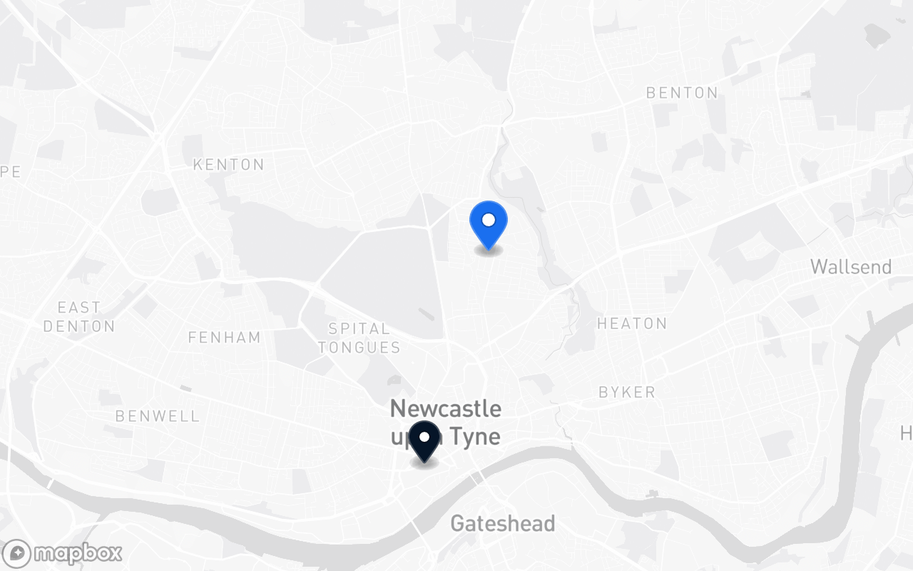 Map showing Jesmond and Newcastle Central