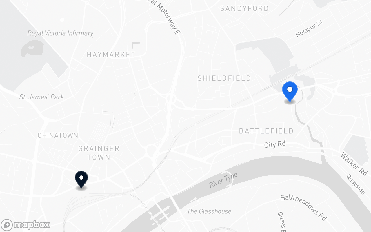 Map showing Ouseburn and Newcastle Central