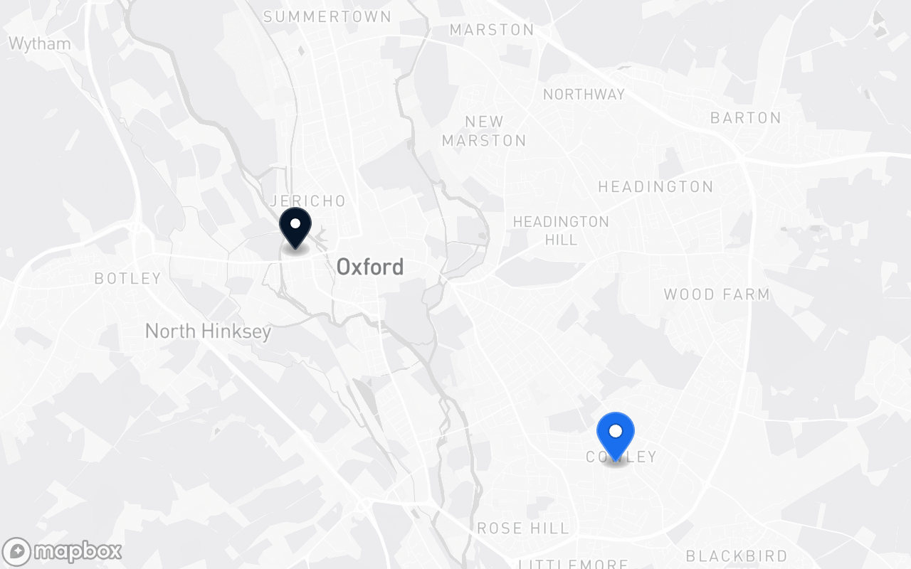 Map showing Cowley and Oxford station