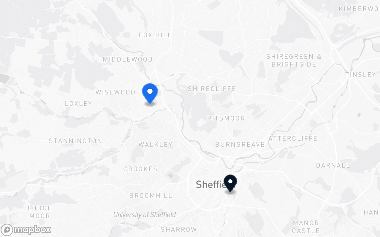 Map showing Hillsborough and Sheffield station