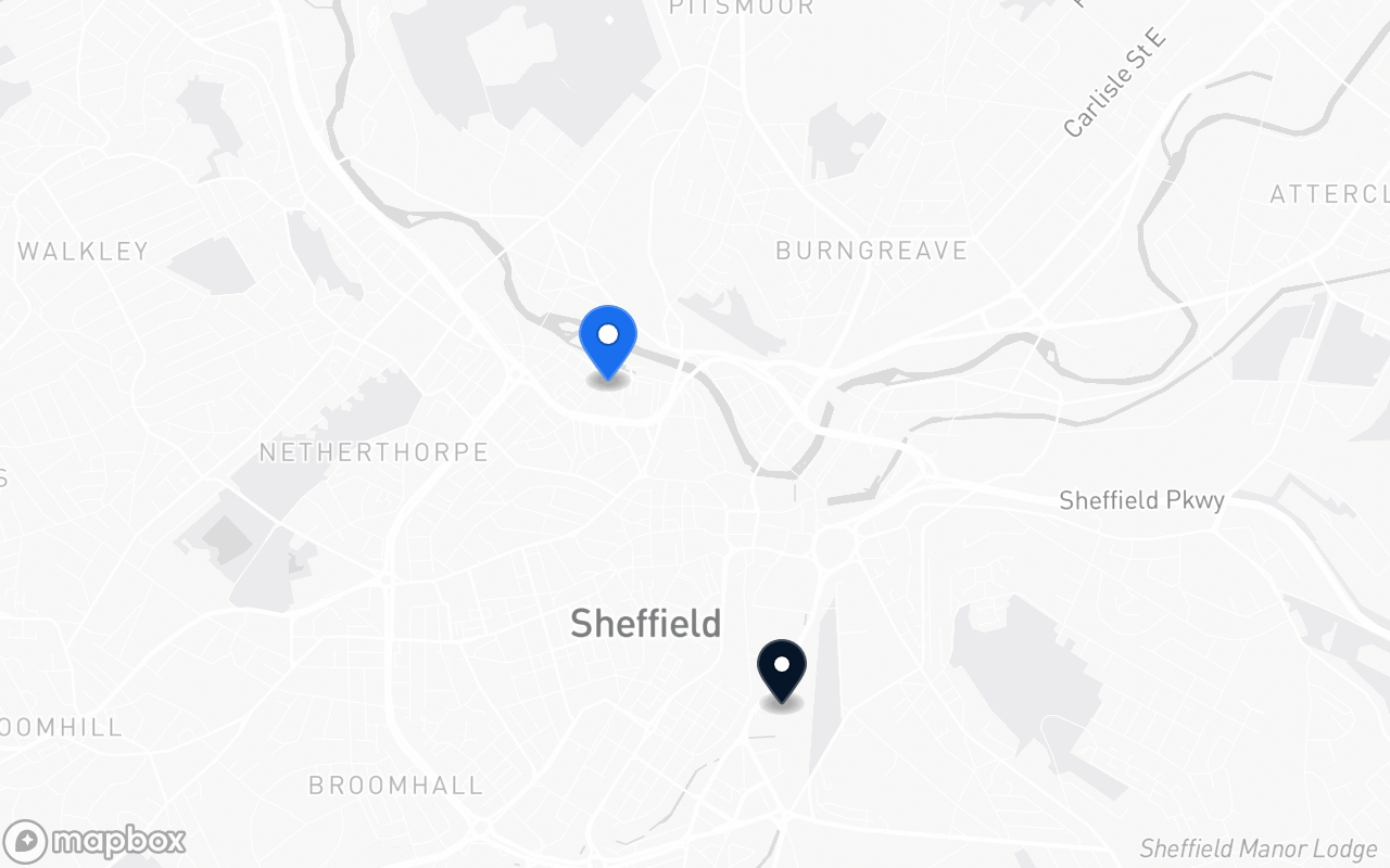 Map showing Kelham Island and Sheffield station