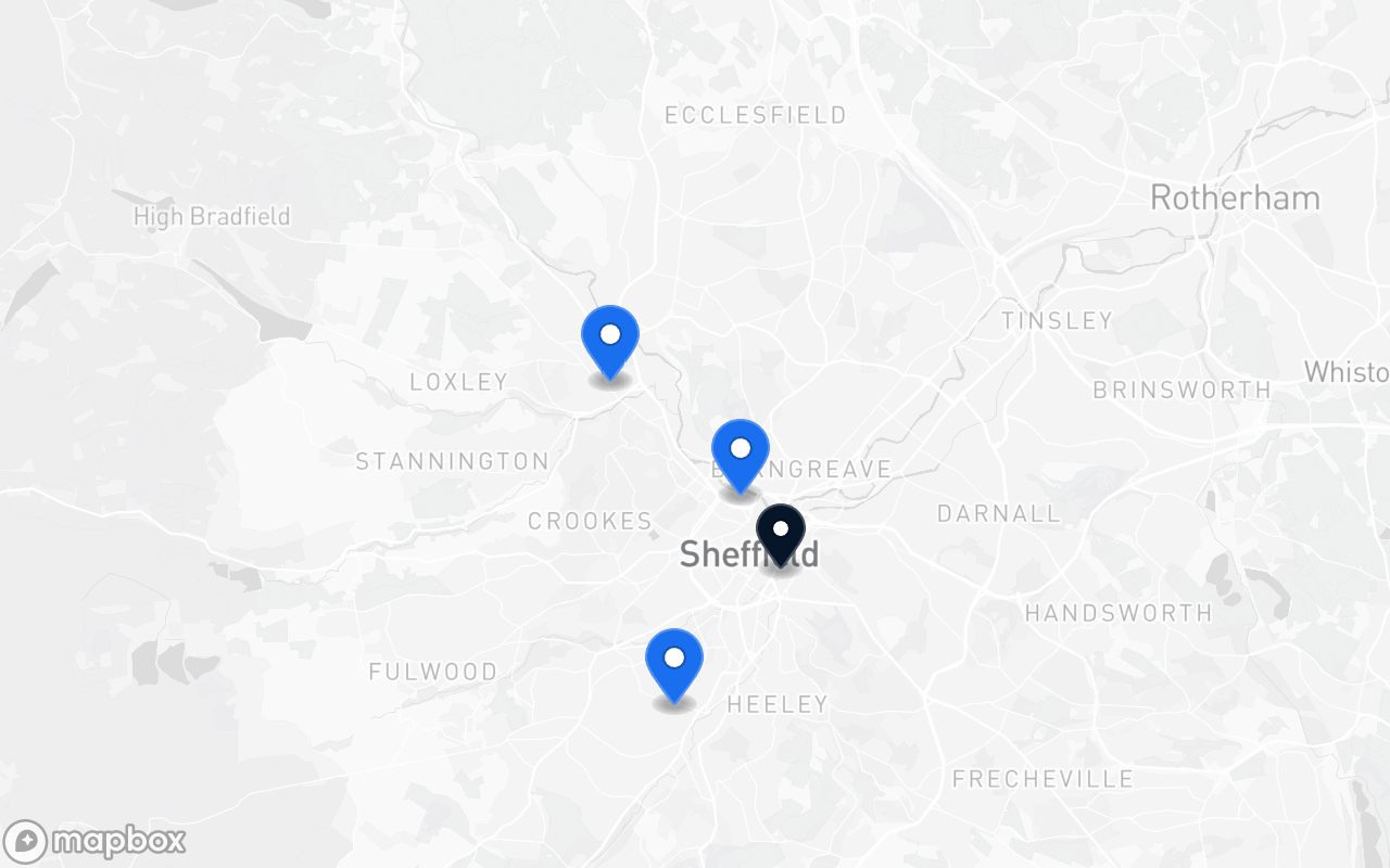 Map showing Kelham Island, Nether Edge, Hillsborough and Sheffield station